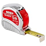 SOLA Bandmaß - TRI-MATIC - 5m / 19mm - Profi-Taschenbandmaß mit Gürtelclip - Stahlband, gelb lackiert mit mm Skala - Genauigkeitsklasse I - Rollmeter mit beweglichem Endhaken - Länge 5m/19mm