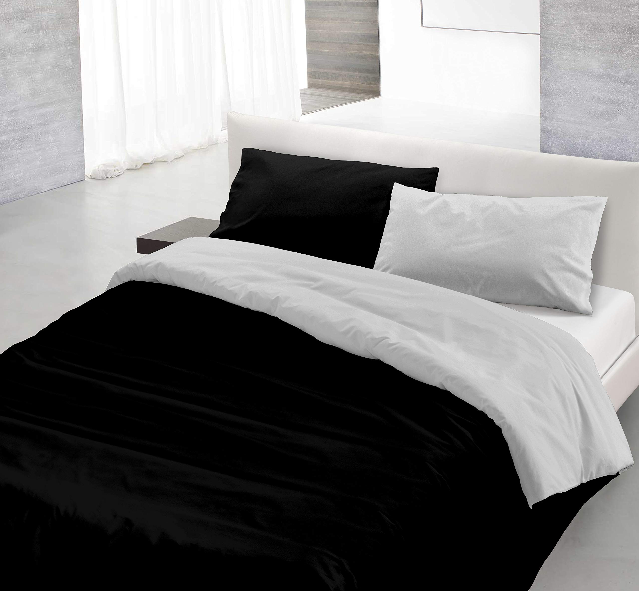 Italian Bed Linen Natural Color Doubleface Bettbezug, 100% Baumwolle, dunkel Blau/hell Grau, Einzelne