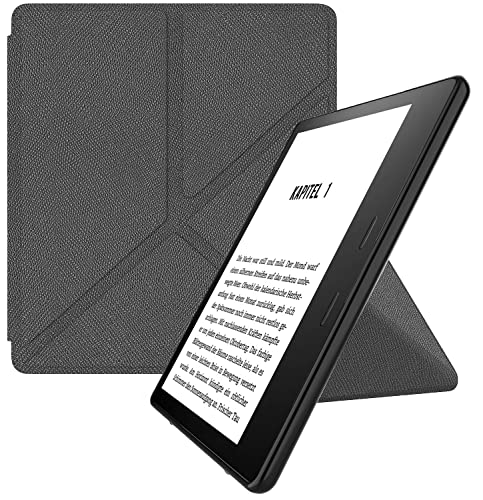 MyGadget Origami Hülle für Amazon Kindle Oasis 10. Generation ab 2019 & 9. Generation (2017) - Kunstleder - Auto Sleep / Wake Funktion - Flip Case in Grau