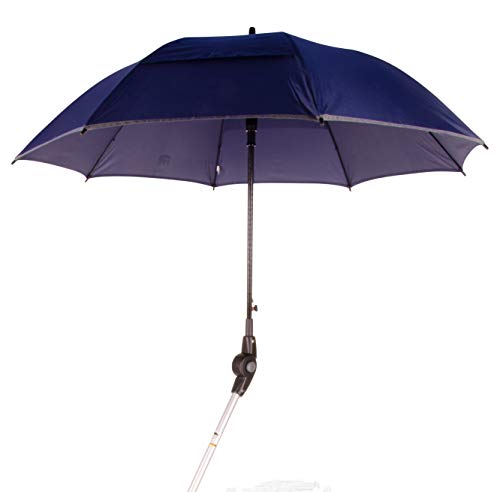 MPB® Rollatorschirm 99 BR (PASSEND FÜR 99% ALLER ROLLATOREN!), Regenschirm und Sonnenschirm, blau-reflektierend, mit 2 Verstellgelenken, Mikrofaser-Schirm mit"Air-Vent System", inkl. Schirmhülle