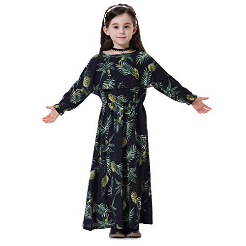 BaronHong Muslim Islamisches Arabisches Mädchen Abaya Langes Thobe-Kleid Blumendruck (Navyblau, 160 cm)