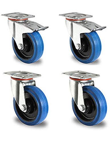 Rollensatz 2 Lenkrollen mit Feststeller + 2 Lenkrollen 160 mm Elastik"Blue Wheels"