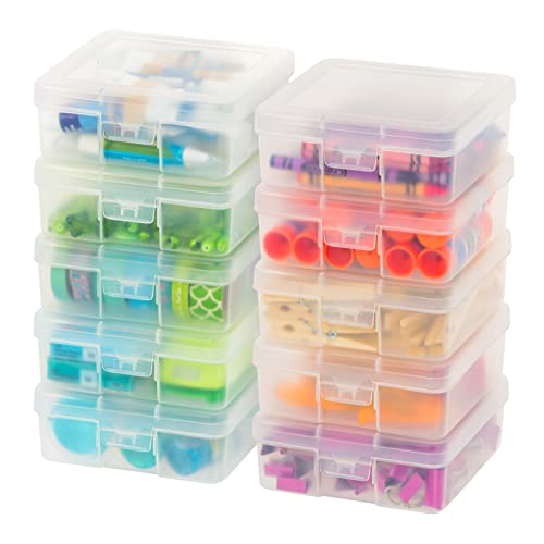 IRIS USA Kleine Kunststoff-Aufbewahrungsbox für Hobby, modulares Bastelbedarf, Aufbewahrungsbox mit Schnappverschluss, für Bänder, Perlen, Aufkleber, Garn, Ornamente, 10 Stück