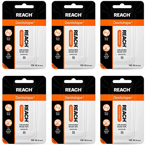 REACH Dentotape Waxed Tape, Unflavored 100 Yards (Pack of 6) by Reach