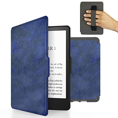 MyGadget Kunstleder Hülle für Amazon Kindle Paperwhite 7. Generation (bis 2017-6 Zoll) mit Handschlaufe & Auto Sleep/Wake Funktion in Dunkel Blau