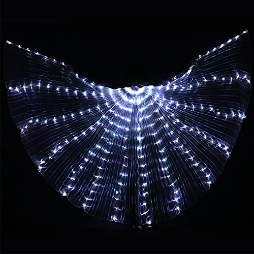 Schmetterlingsflügel Feenflügel für Erwachsene, LED-Lichter Bauchtanzflügel mit ausziehbarem Stab, Leuchtende Performance-Kleidung für Halloween und Weihnachtsfeiern (Weiß)