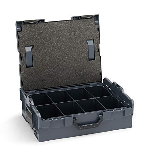 Kleinteile Aufbewahrung mit Deckel | L BOX 136 (anthrazit) inkl. Kleinteileeinsatz 8-fach | Idealer Werkzeug Aufbewahrung Koffer | Werkzeugkiste leer