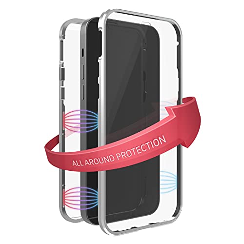 Black Rock - Hülle 360 Grad Glass Case Passend für Apple iPhone 13 Mini I Magnet Verschluss, Durchsichtig, Cover (Transparent mit silbernem Rahmen)