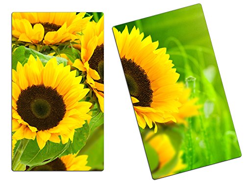 Herdabdeckplatte Schneidebrett Spritzschutz aus Glas, Multi-Talent HA20124033 Sonnenblumen Variante 2er Set (2 Panels)