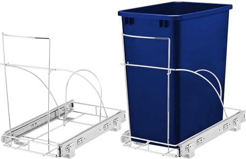 CHJJZXBF Schieberegal für Mülleimer, verschiebbarer Mülleimerhalter | Verstellbarer verschiebbarer Mülleimerhalter, unter der Spüle/Küchen-/Speisekammer, robustes Metall, silberfarben