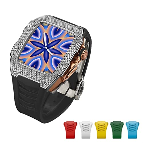 MAALYA Titanlegierungsset, fortschrittliche Karbonfaser-Hülle + 6-teiliges Armband für Apple Watch 45 mm, 44 mm, luxuriöse Diamant-Hülle für iWatch Serie 7, 6, 5, 4, SE, 44MM, Achat