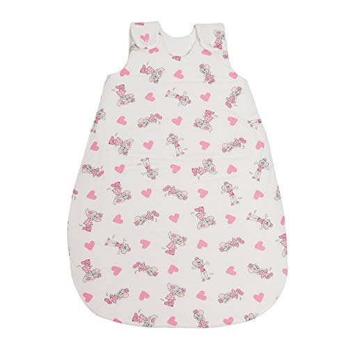 pic Bear Premium Babyschlafsack aus Jersey-Baumwolle – Atmungsaktiv, Mitwachsend und für Ganzjahres-Nutzung mit verstellbaren Größen 62/68 Edda Herzen rosa