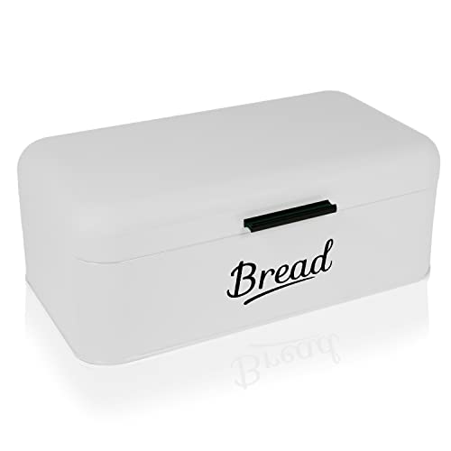 DRULINE Brotkasten Metall | Brotbox | Brotkiste | Brot Aufbewahrungsbox | Brotkorb | Frischhaltebox | Hochwertig verarbeitetes Metallbelch | Großer Stauraum | 16x30,5x18,5cm (L/B/H) | Weiß