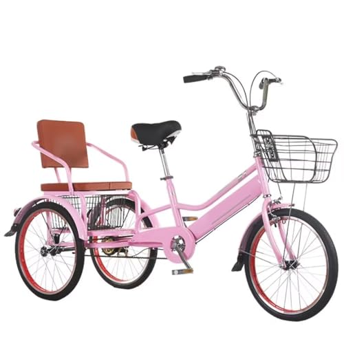 LSQXSS Tret-Dreirad für Erwachsene, dreirädrige Rikscha, verstellbares Cruiser-Dreirad für Jugendliche, Tandem-Dreirad mit Doppelsitz, Doppelbremsen, Kettenrad, Speichen-Lufträder