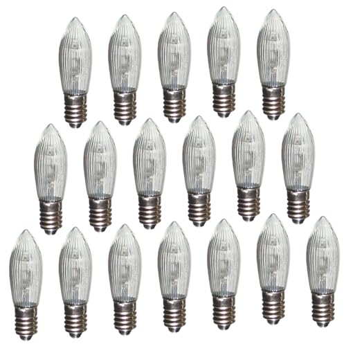 Erzgebirgslicht - AUSWAHL - 18 Stück LED Topkerze 8-55 V 0,1-0,2 W für 4-28 Brennstellen E10 Riffelkerze Ersatzbirne Glühbirne Glühlämpchen für Lichterketten Pyramide Schwibbogen