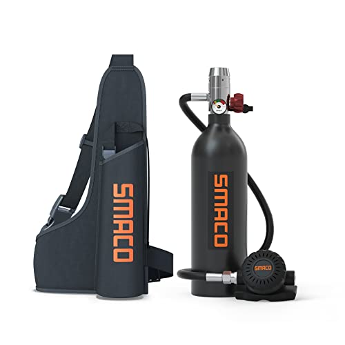 SMACO Tauchflasche Tauch-Sauerstoffflasche Unterstützen Sie 15-20 Mins Unterwasseratmung(Nicht Mehr als 30m) S400 Tauchausrüstung Wird zum Tauchen von Sightseeing/Backup-Luftquelle Verwendet, Schwarz