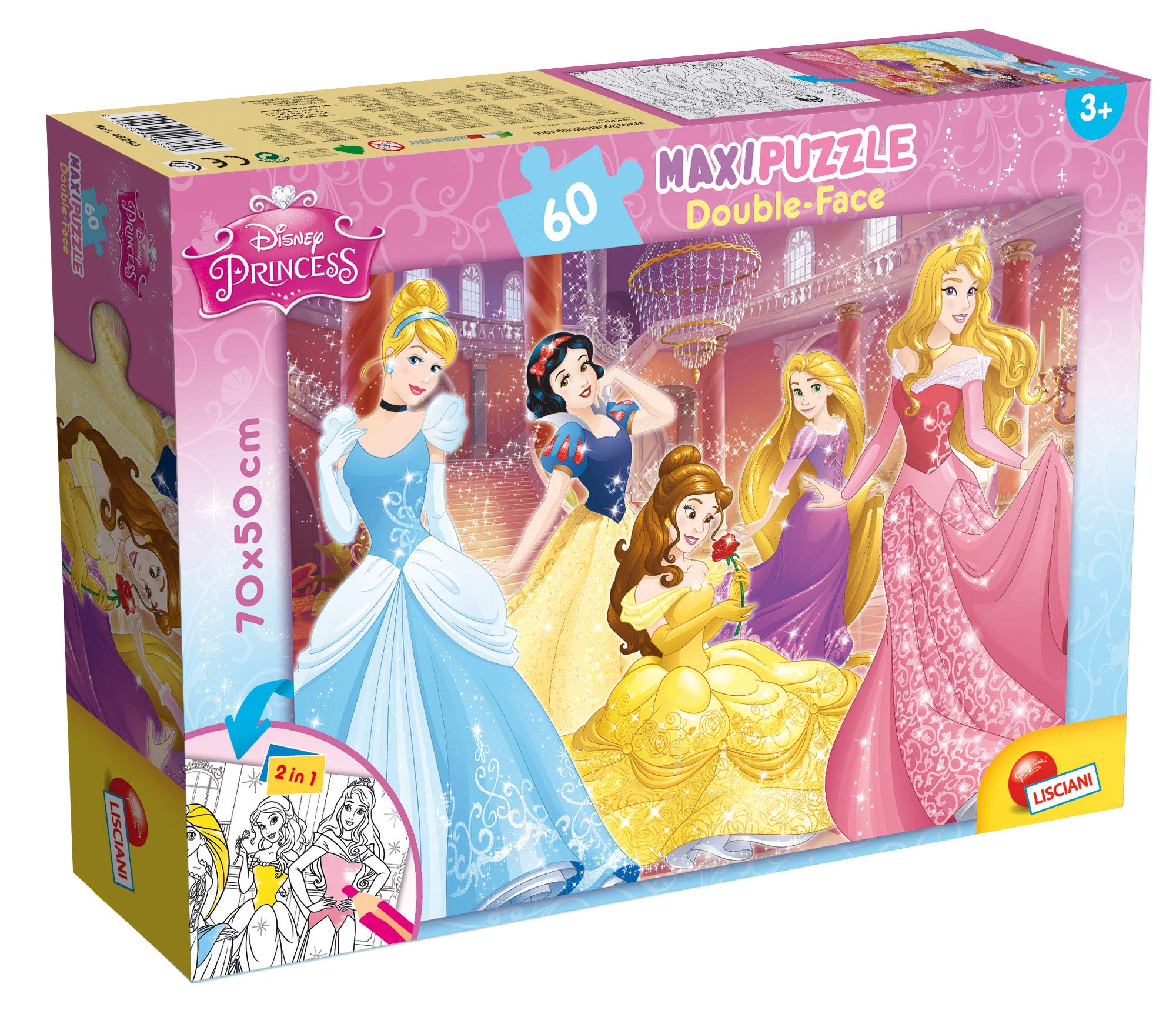 Lisciani De 2 Caras Coloreable Princesa, Piezas 48250 Puzzle 2 in 1 doppelseitig 60 Stück Prinzessinnen