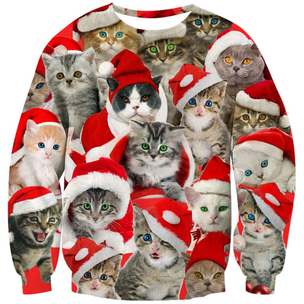 Goodstoworld 3D Pullover cat Männer Damen Ugly Christmas Sweater Katze Hässlich Weihnachten Sweatshirt Weihnachtspullover M