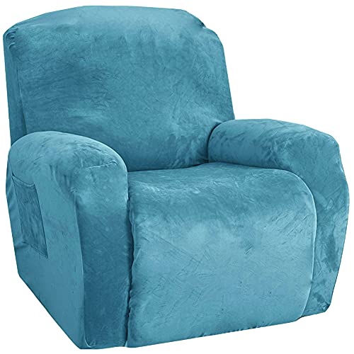 Samt-Optisch Stretchhusse für Relaxsessel Sesselbezug, Stretchhusse für Relaxsessel Komplett, Elastisch Bezug für Fernsehsessel Liege Sessel (Pfauenblau)