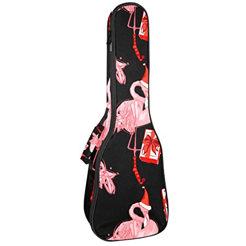 Ukulele-Koffer mit süßem rosa Flamingo mit Weihnachtsmütze, Ukulele, Gigbag mit verstellbarem Gurt, Ukulele-Abdeckung, Rucksack
