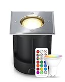 lambado® LED Bodenstrahler für Aussen mit RGB Farbwechsel dimmbar inkl. Fernbedienung - Eckige Bodenleuchte/Bodeneinbaustrahler IP67 aus Edelstahl - Befahrbar & Wasserdicht
