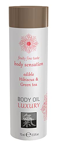 HOT SHIATSU Body Oil Luxury Hibiscus & Green tea. Essbares Massageöl mit anregendem,aphrodisierenden Geschmack. Mehr spass & erotik bei der Partnermassage, 75 ml
