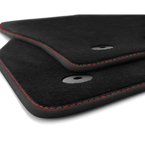 kh Teile Fußmatten Polo 6 Original Premium Qualität Velours Autoteppich 2-teilig, Rote Ziernaht
