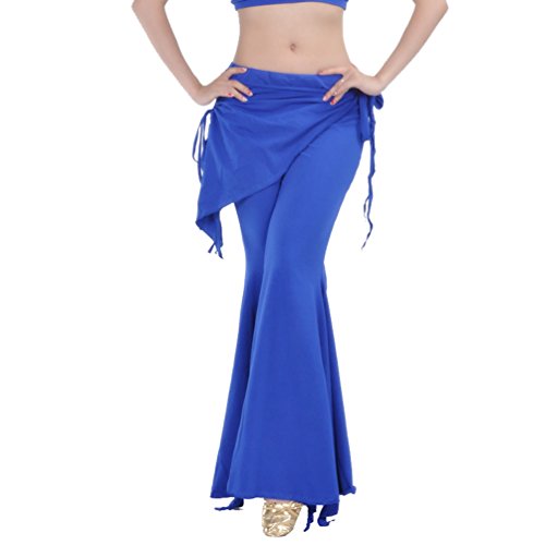YuanDian Damen Bauchtanz Hosen Breites Bein Schlaghosen Elegante Orientalischen Arabischen Tribal Fusion Dance Performance Wrap Taille Hüfte Hosen Kleidung Saphir Blau