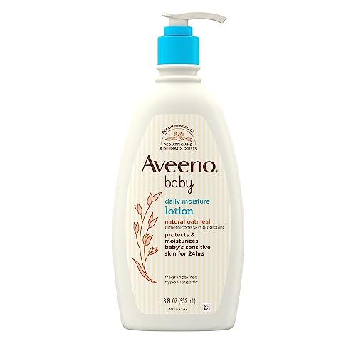 Aveeno Baby Daily Moisture Body Lotion für empfindliche Haut, natürliche kolloidale Haferflocken & Dimethicone, hypoallergene, feuchtigkeitsspendende Babylotion, parfümfrei, 532 ml