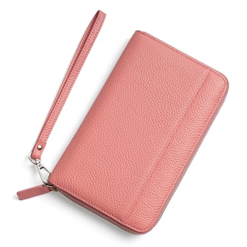 Damen-Geldbörse aus Leder, RFID-blockierend, mit umlaufendem Reißverschluss, Handyhalter, Clutch-Armband, großes Fassungsvermögen, modische Clutch-Tasche mit umlaufendem Reißverschluss ( Color : Pink