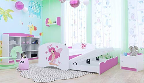 HBD Doppelbett mit 2 Liegeflächen 2 Matratzen Prinzessin mit Schmetterlingchen (160x80 cm, Rosa)