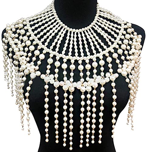 Maxtonser Layered Jewelry Shoulder Body Chain Harness Pearl Beaded Tassel Necklace Collar,Women Necklace