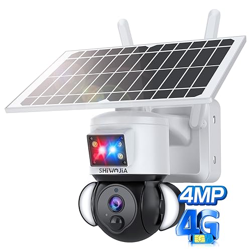 SHIWOJIA 4G Externe SIM-Kamera mit Solar, 360° PTZ Kabellose Kamera mit Akku 12000 mAh, PIR-Erkennung, bidirektionaler Audio, Alarm, rotes und blaues Licht, SD& Cloud Speicher