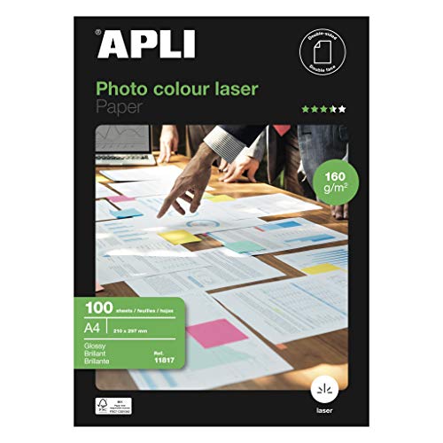 APLI 11817 Laserdrucker-Papier, glänzend, doppelseitig, 160 g/m², A4, 100 Blatt