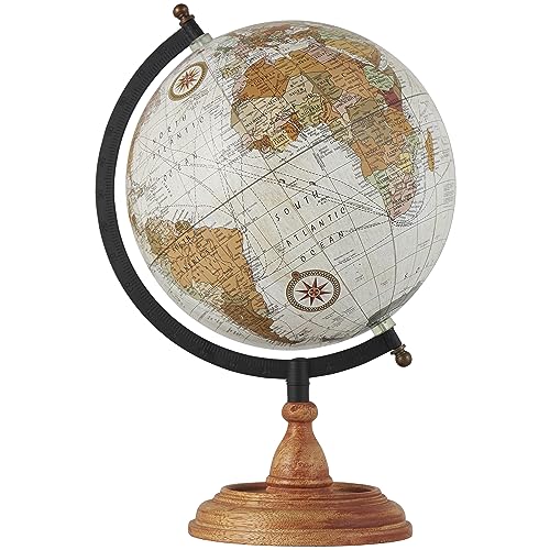 Deco 79 Traditioneller Globus aus Mangoholz Pädagogische, geographische, Moderne Schreibtisch-Dekoration – für Schule, Zuhause und Büro, Braun, 14''H,9''W