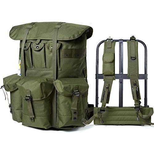 MT Akmax.cn Militärischer Alice Rucksack, 60 Liter Alice Pack, Army Survival Combat Backpack Wasserdichter Tactical Rucksack mit Internal Rahmen-Oliv Camouflage