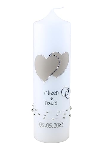 Cerziies® Hochzeitskerze Aileen und David mit Namen und Datum, individuell und handverziert 2019, Kerzengröße :ca. 30x7