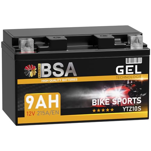 BSA YTZ10S GEL Roller Batterie 12V 9Ah 215A/EN Motorradbatterie doppelte Lebensdauer entspricht YTZ10-S 50901 GTZ10-S vorgeladen auslaufsicher wartungsfrei