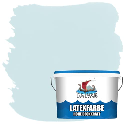 Halvar Latexfarbe hohe Deckkraft Weiß & 100 Farbtöne - abwischbare Wandfarbe für Küche, Bad & Wohnraum Geruchsarm, Abwischbar & Weichmacherfrei (5 L, Himmelblau)