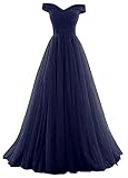 Romantic-Fashion Damen Ballkleid Abendkleid Brautkleid Lang Modell E270-E275 Rüschen Schnürung Tüll DE Dunkelblau Größe 46