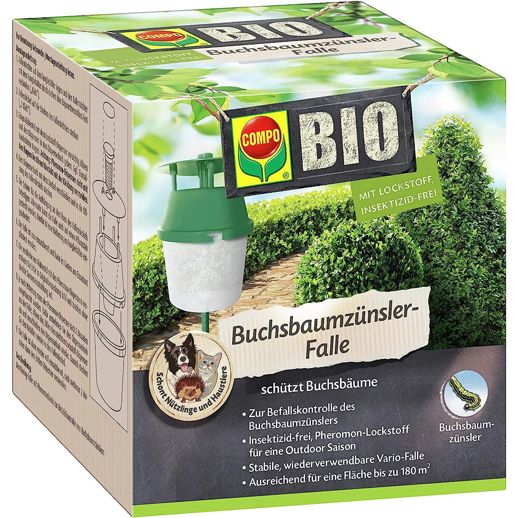 COMPO Buchsbaumzünsler-Falle, Inkl. 3 Lockstoff-Dispenser, Insektizid-frei