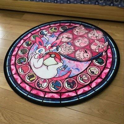 Generies Niedlicher Anime Manga Teppich Wohnzimmer Türmatte rutschfeste Kissen Runde Fußmatte (Durchmesser 160 cm, Pokemon 7)