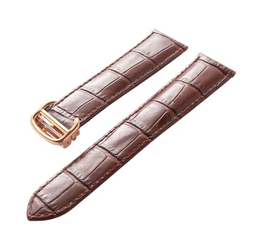 INEOUT Leder-Uhrenarmband, Erste Schicht, Rindsleder, Kompatibles Cartier Tank London-Uhrenarmband, Herren- Und Damenarmband-Zubehör (Color : Brown rose buckle, Size : 18mm)