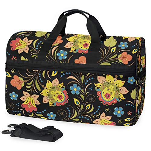 LUNLUMO Sporttasche mit tropischem Blumenmuster, für Wochenende, Übernachtung, Handgepäck, Sporttasche, Turnbeutel mit Schuhfach