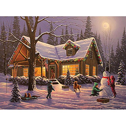 Bits and Pieces 1000 Stück im Dunkeln leuchten Puzzle Familie Traditionen, die von Künstler Geno Peoples Winter Weihnachten Wochenendhaus 1000 Pc Glow Jigsaw