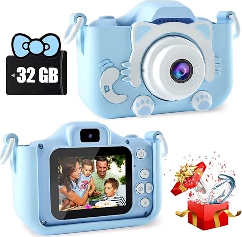 Kinderkamera, 1080P Digitalkamera für Kinder, 5,1 cm IPS-Bildschirm Digitale Dual-Linsen-Kamera, unterstützt kartenlose Speicher- und TF-Speicherkarten, Videoaufzeichnung, intelligente zeitgesteuerte