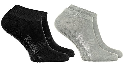 Rainbow Socks - Damen Herren Sneaker Antirutsch Socken ABS - 2 Paar Grau Schwarz - Größen 39-41