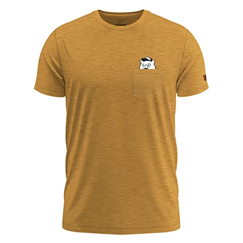 FORSBERG Coolson T-Shirt Brusttasche mit coolem Bär Funshirt Rundhals bequem robust, Farbe:gelb, Größe:L