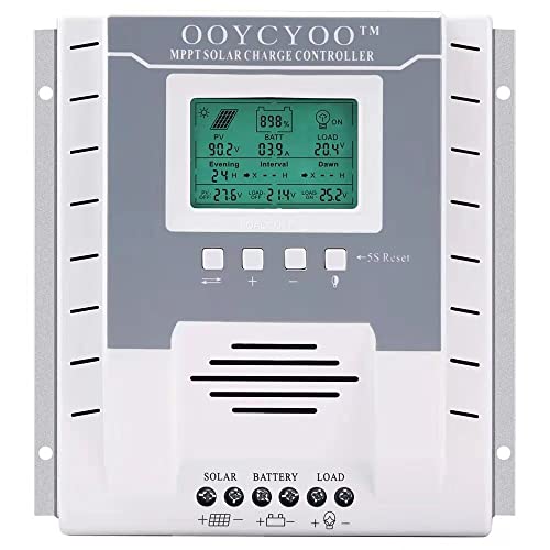 OOYCYOO MPPT 60A Solarladeregler 24V 12V Auto Max 100V DC Eingangssolarregler mit LCD Display und Temperatursensor, Funktioniert für Sealed, Gel, Flooded und Lithium.