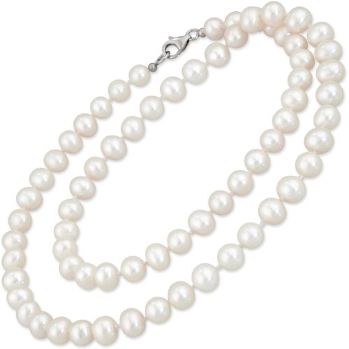 Schmuck-Pur 925/- Silber Perlenkette Halskette Süßwasserperlen weiß 6-6,5mm 42cm